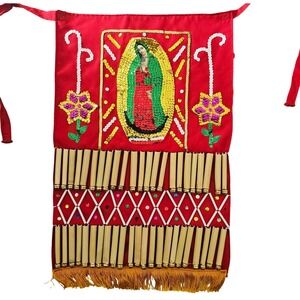 Red Embellished Bag with Bamboo and Sequins Unique Cultural Accessory